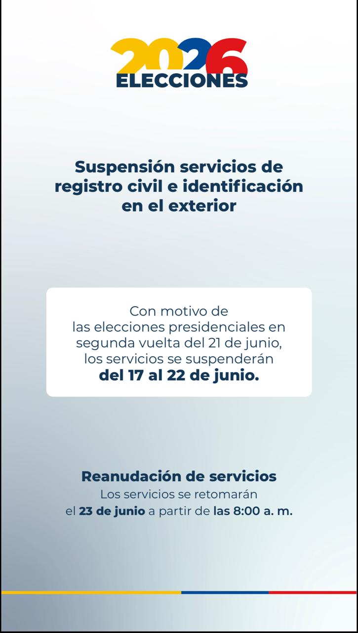 Consulado de Colombia en Bruselas informa suspensión temporal de los servicios de Registro Civil e Identificación