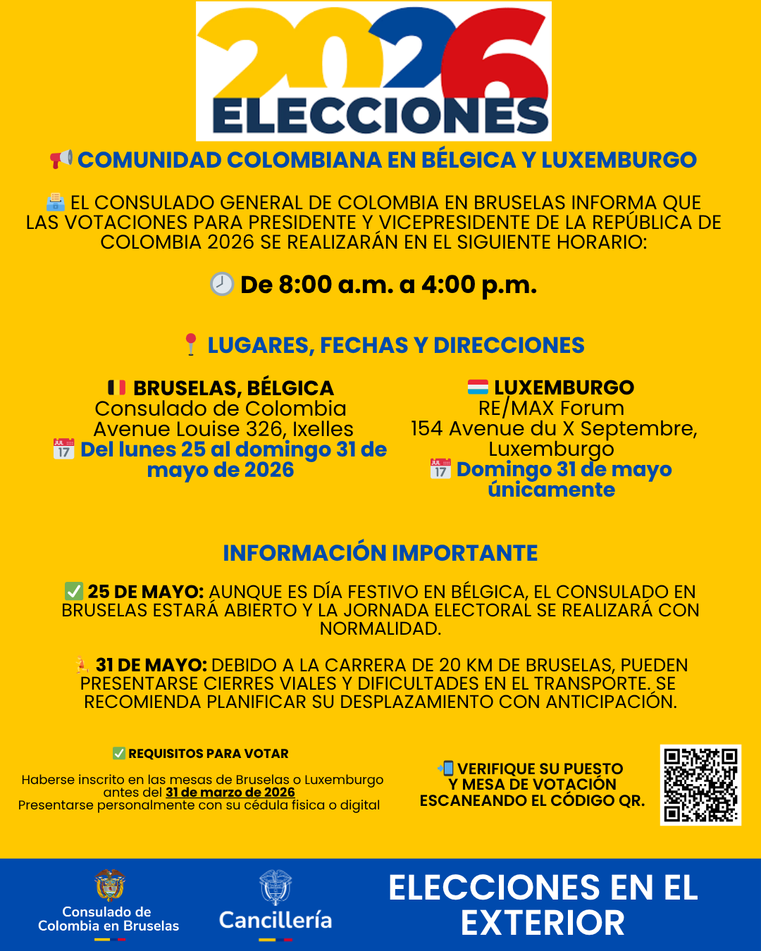 Horario de las mesas de votación en Bruselas y Luxemburgo para Elecciones Presidenciales 