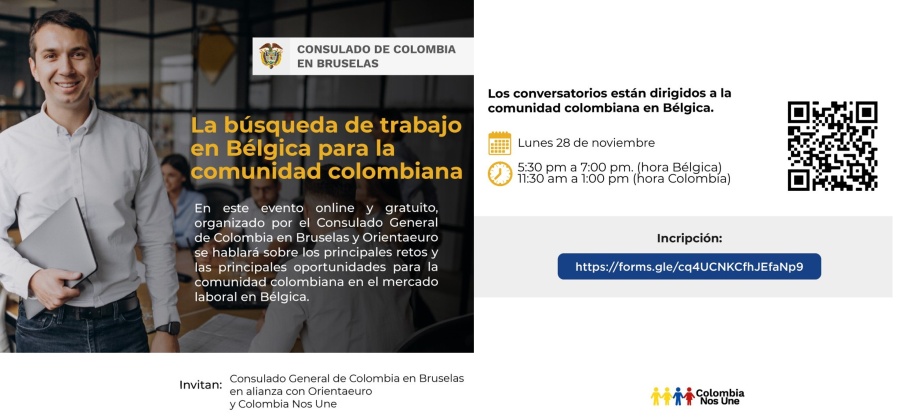 Participe en la charla: La Búsqueda de trabajo en Bélgica para la comunidad colombiana, el 28 de noviembre de 2022