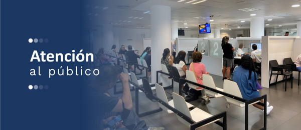 Banner general de atención al público en el que aparecen personas en una sala de espera de una oficina de trámites