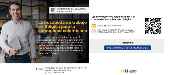 Participe en la charla: La Búsqueda de trabajo en Bélgica para la comunidad colombiana, el 28 de noviembre de 2022