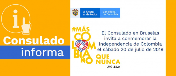 El Consulado en Bruselas invita a conmemorar la Independencia de Colombia el sábado 20 de julio de 2019