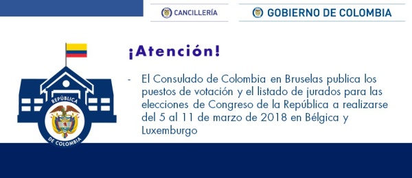 El Consulado de Colombia en Bruselas publica los puestos de votación y el listado de jurados para las elecciones de Congreso de la República a realizarse del 5 al 11 de marzo en Bélgica y Luxemburgo