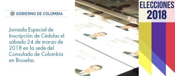 Jornada Especial de Inscripción de Cédulas el sábado 24 de marzo en la sede del Consulado de Colombia en Bruselas